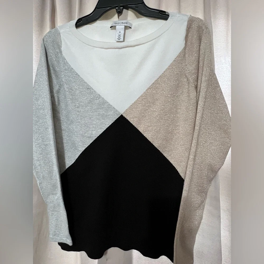 Women's White House Black Market Metallic Gold and Silver Sweater - Picture 3 of 6